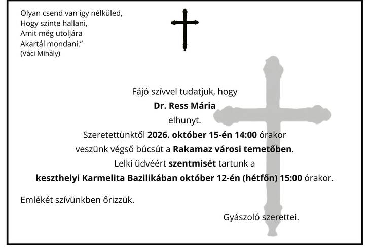 Elhunyt Dr. Ress M�ria, a gimn�zium volt tan�ra