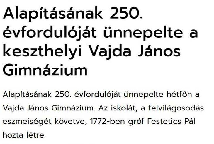 ZAOL: Alaptsnak 250. vforduljt nnepelte a keszthelyi Vajda Jnos Gimnzium