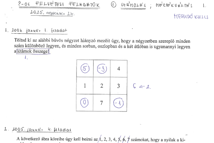 8. osztlyos felvteli matematika szakkr - megoldkulcsok (2025/2026)